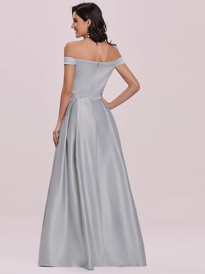 Color=Grey | Women's A-Line V-Neck Off Shoulder Evening Dress-Grey 7