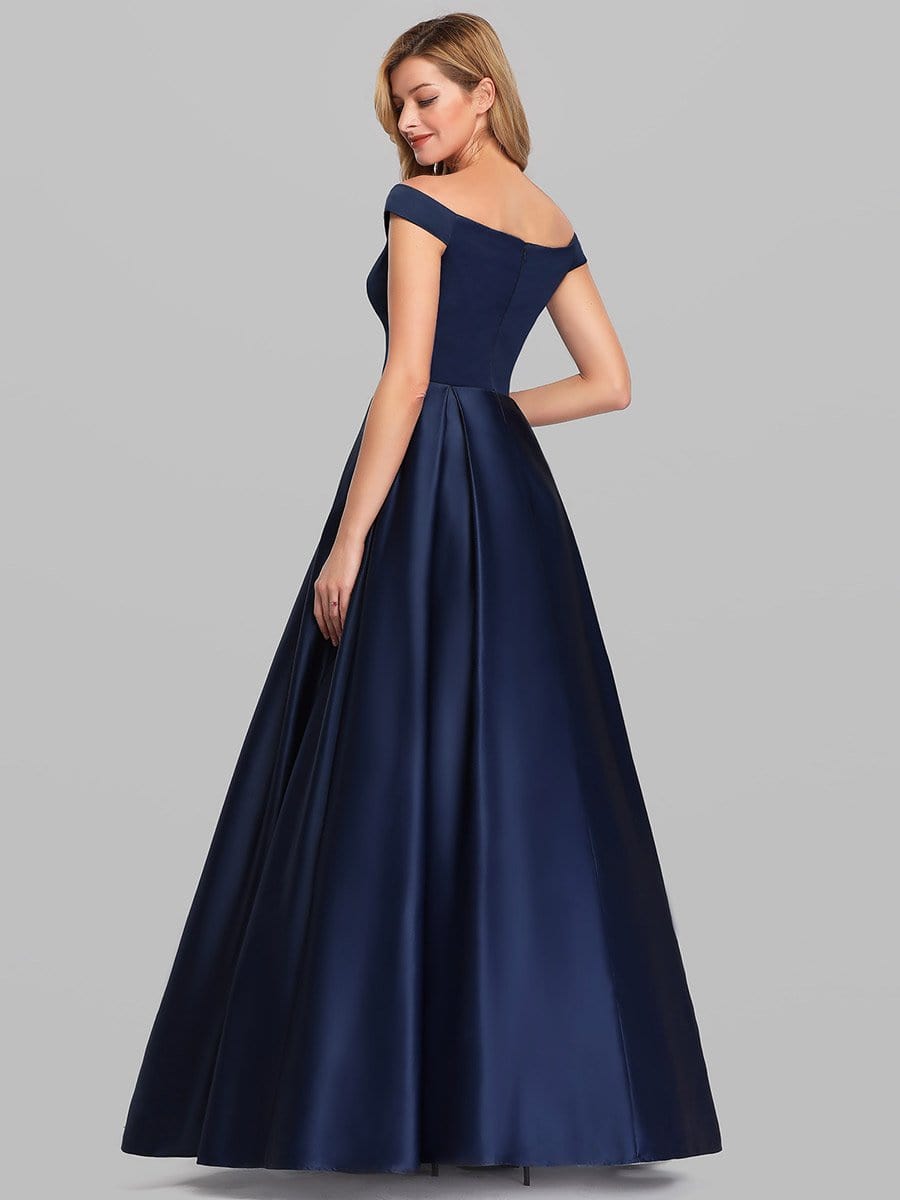 Color=Navy Blue | Women's A-Line V-Neck Off Shoulder Evening Dress-Navy Blue 4