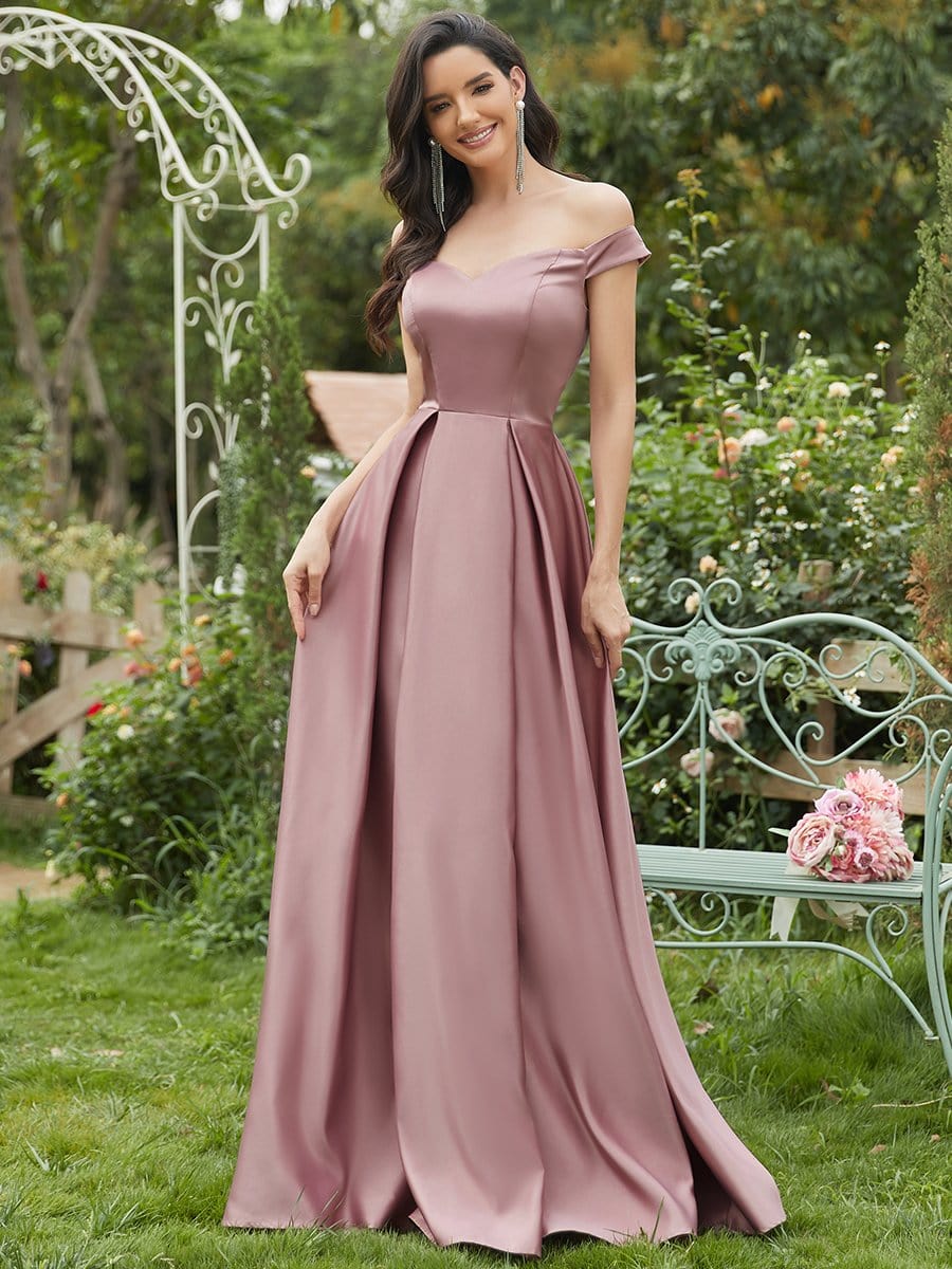 Color=Orchid | Women's A-Line V-Neck Off Shoulder Evening Dress-Orchid 1