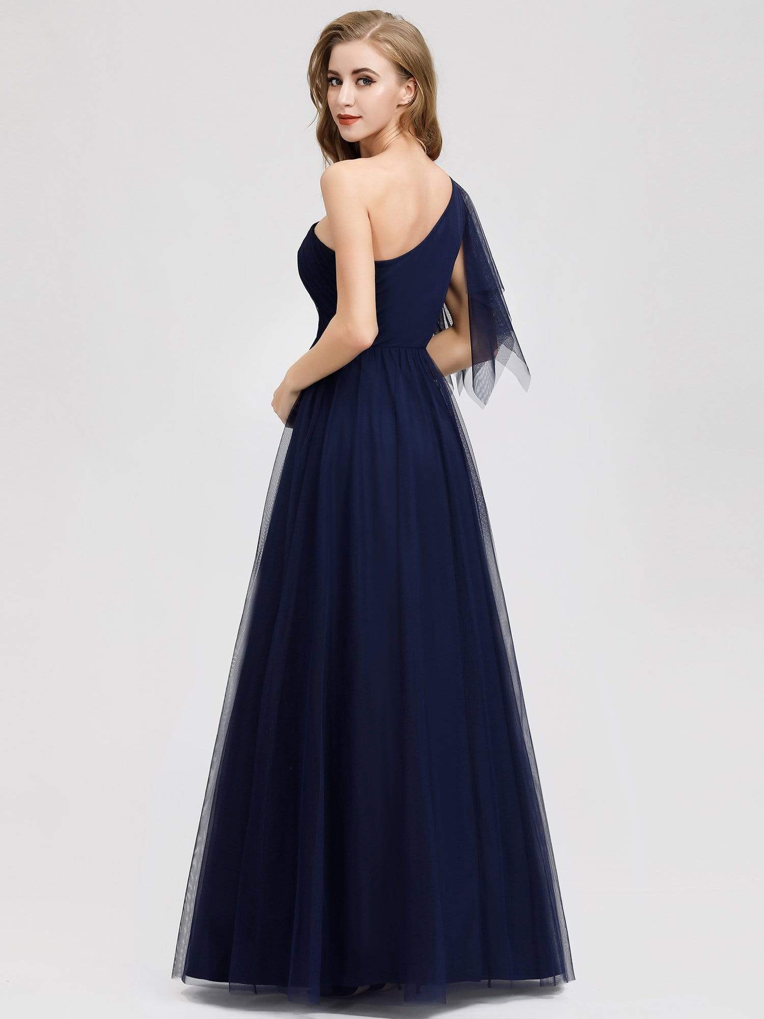 Color=Navy Blue | Women'S A-Line One Shoulder Evening Party Maxi Dress-Navy Blue 5