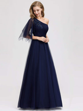 Color=Navy Blue | Women'S A-Line One Shoulder Evening Party Maxi Dress-Navy Blue 1