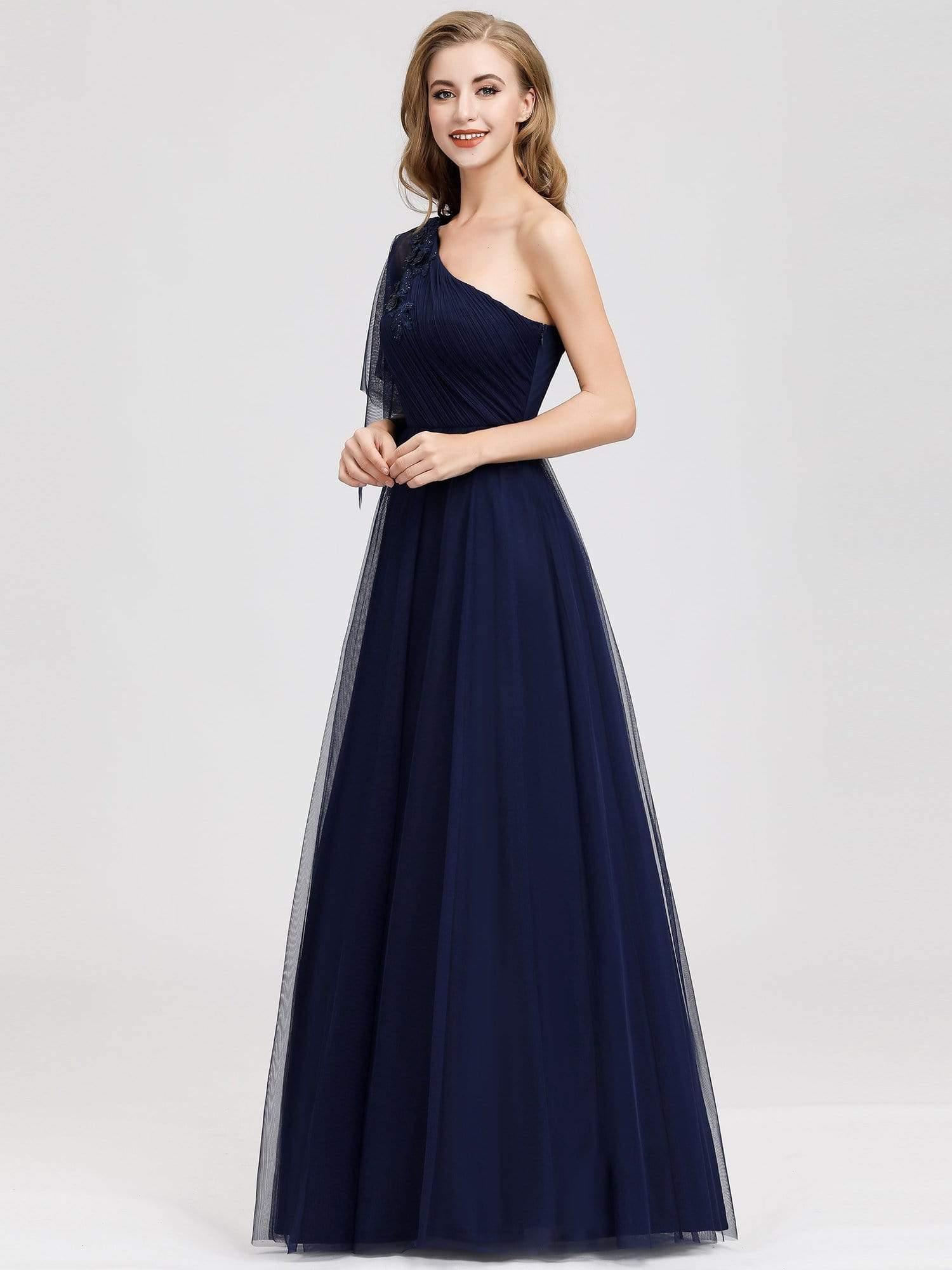Color=Navy Blue | Women'S A-Line One Shoulder Evening Party Maxi Dress-Navy Blue 2