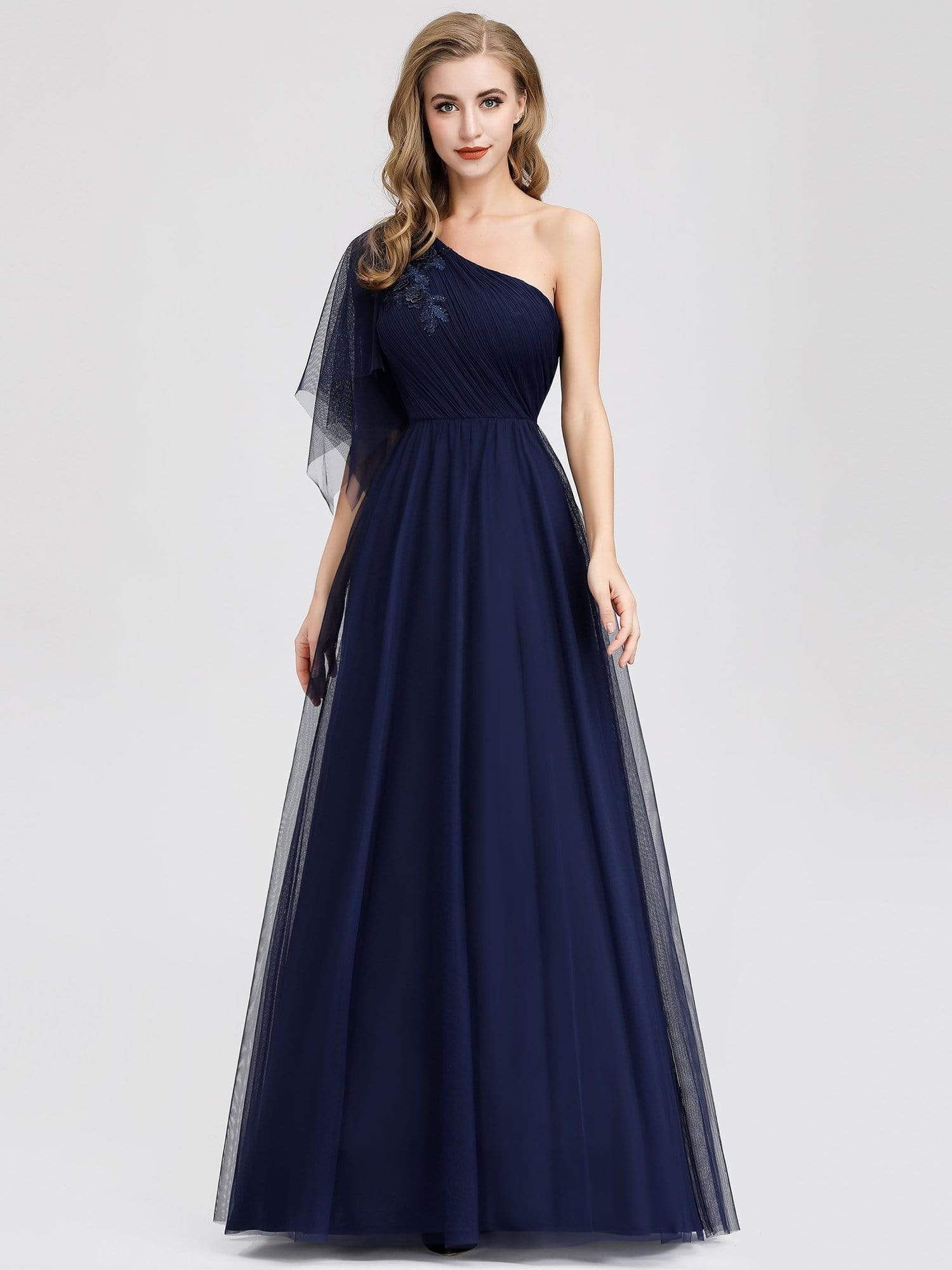 Color=Navy Blue | Women'S A-Line One Shoulder Evening Party Maxi Dress-Navy Blue 4