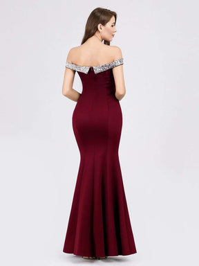 Color=Burgundy | Women'S Off Shoulder Bodycon Mermaid Dress Maxi Evening Dress-Burgundy 2