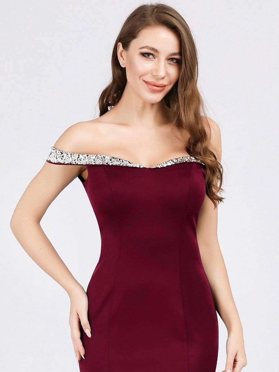 Color=Burgundy | Women'S Off Shoulder Bodycon Mermaid Dress Maxi Evening Dress-Burgundy 5