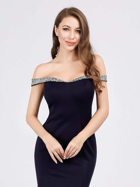 Color=Navy Blue | Women'S Off Shoulder Bodycon Mermaid Dress Maxi Evening Dress-Navy Blue 3