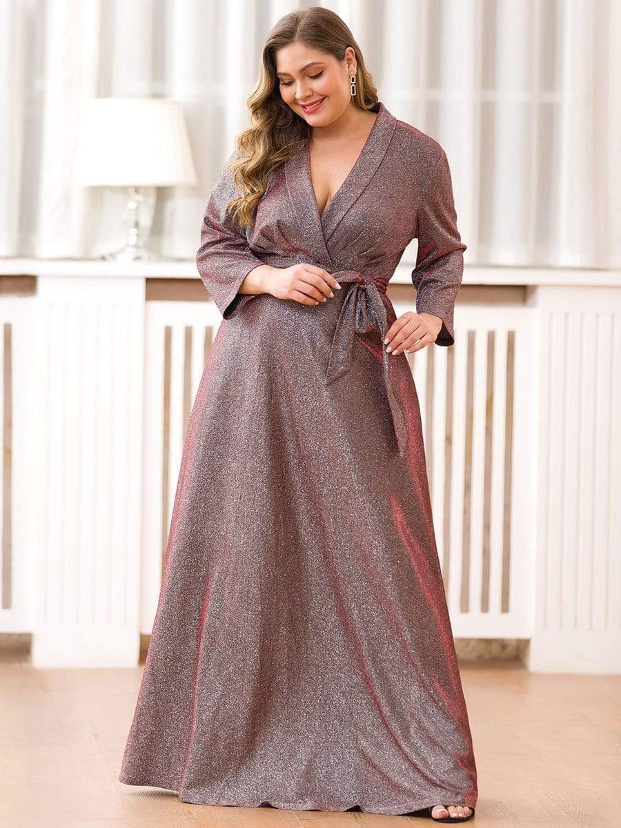 Color=Burgundy | Elegant Plus Size Floor Length Party Dress-Burgundy 2