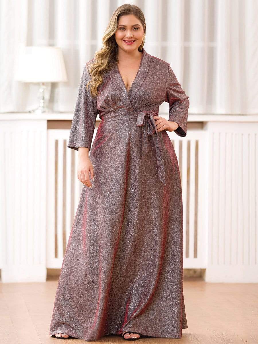 Color=Burgundy | Elegant Plus Size Floor Length Party Dress-Burgundy 3