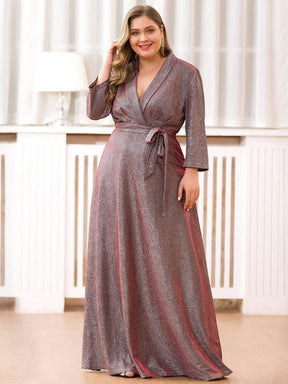 Color=Burgundy | Elegant Plus Size Floor Length Party Dress-Burgundy 1