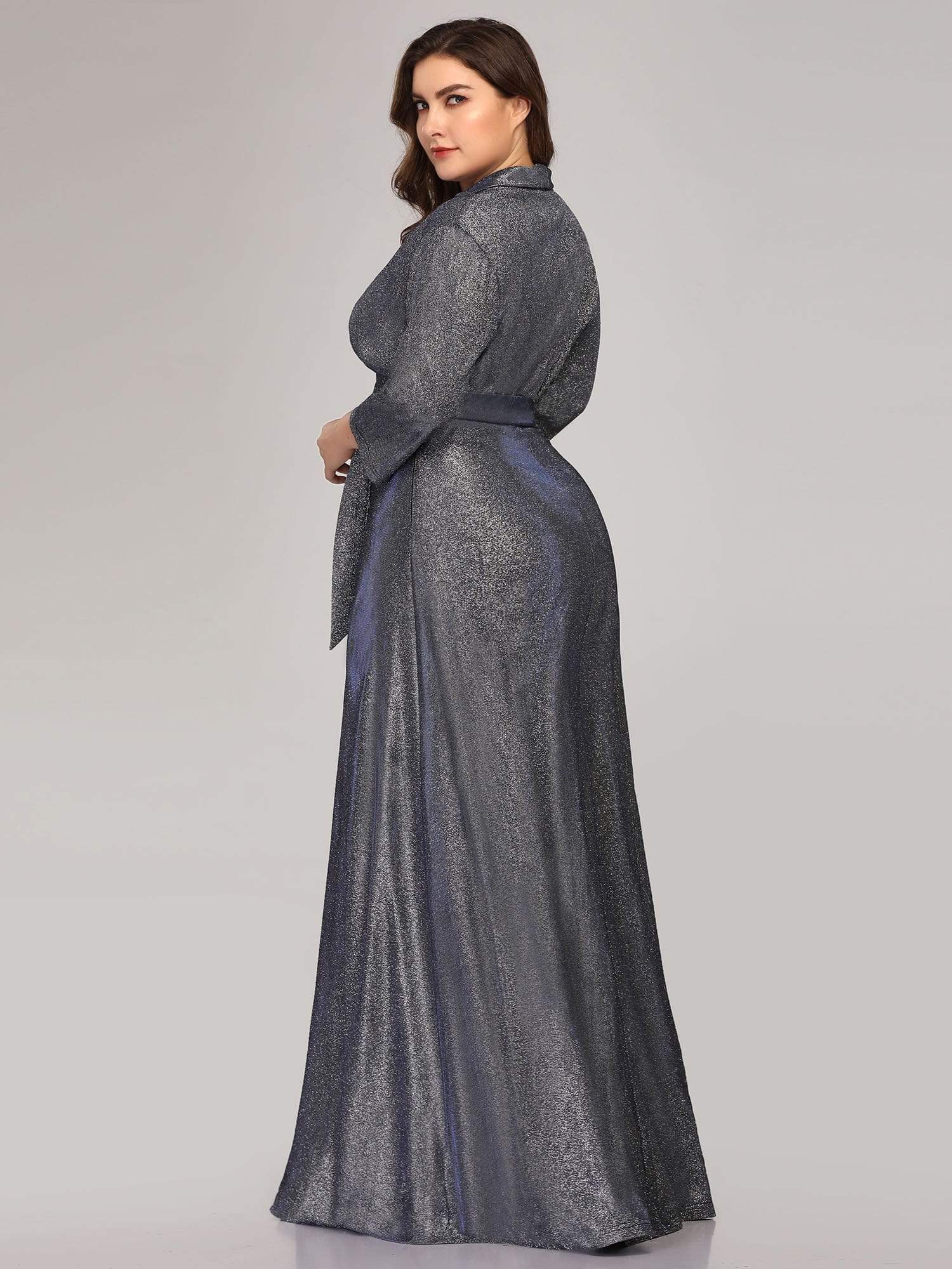 Color=Navy Blue | Elegant Plus Size Floor Length Party Dress-Navy Blue 3