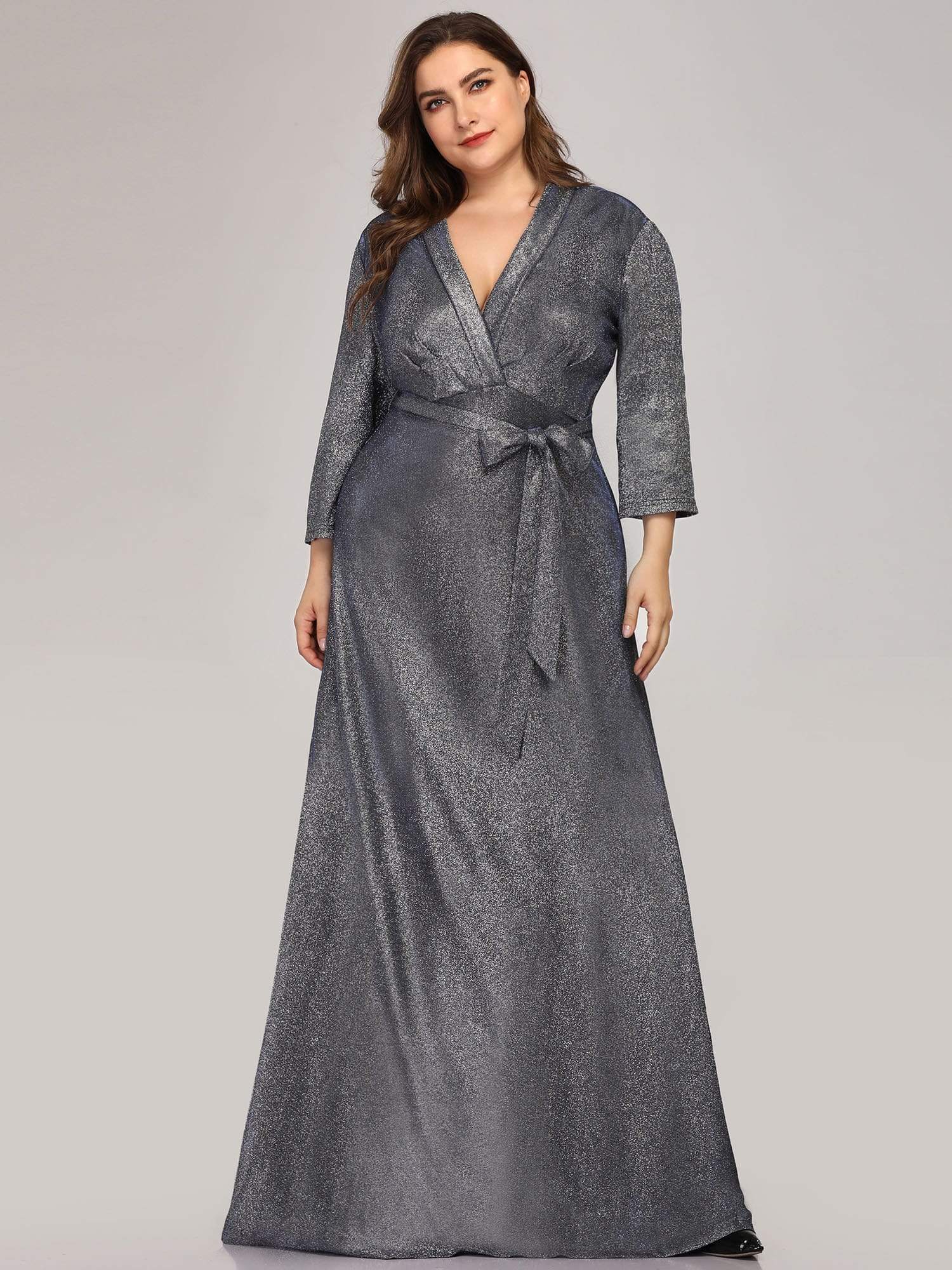 Color=Navy Blue | Elegant Plus Size Floor Length Party Dress-Navy Blue 1