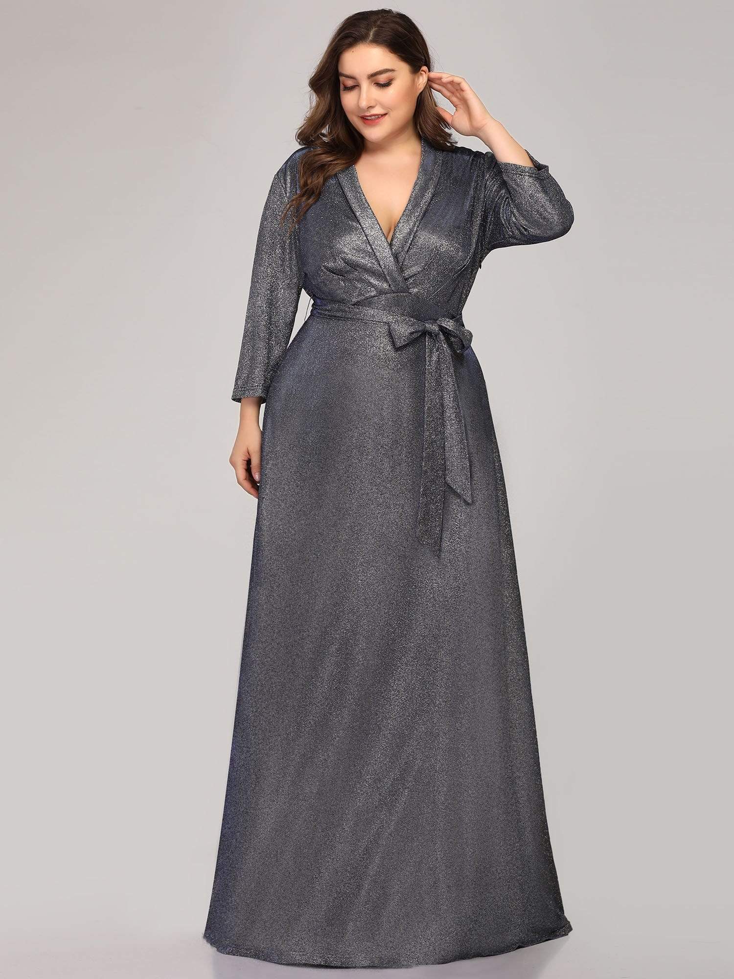 Color=Navy Blue | Elegant Plus Size Floor Length Party Dress-Navy Blue 4