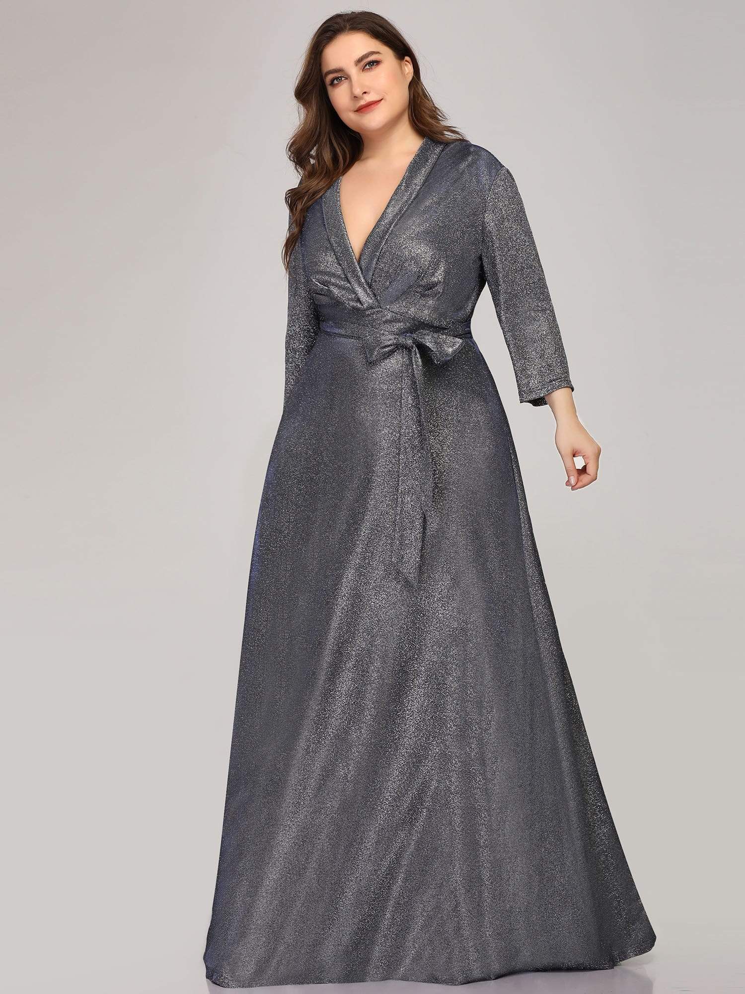 Color=Navy Blue | Elegant Plus Size Floor Length Party Dress-Navy Blue 2