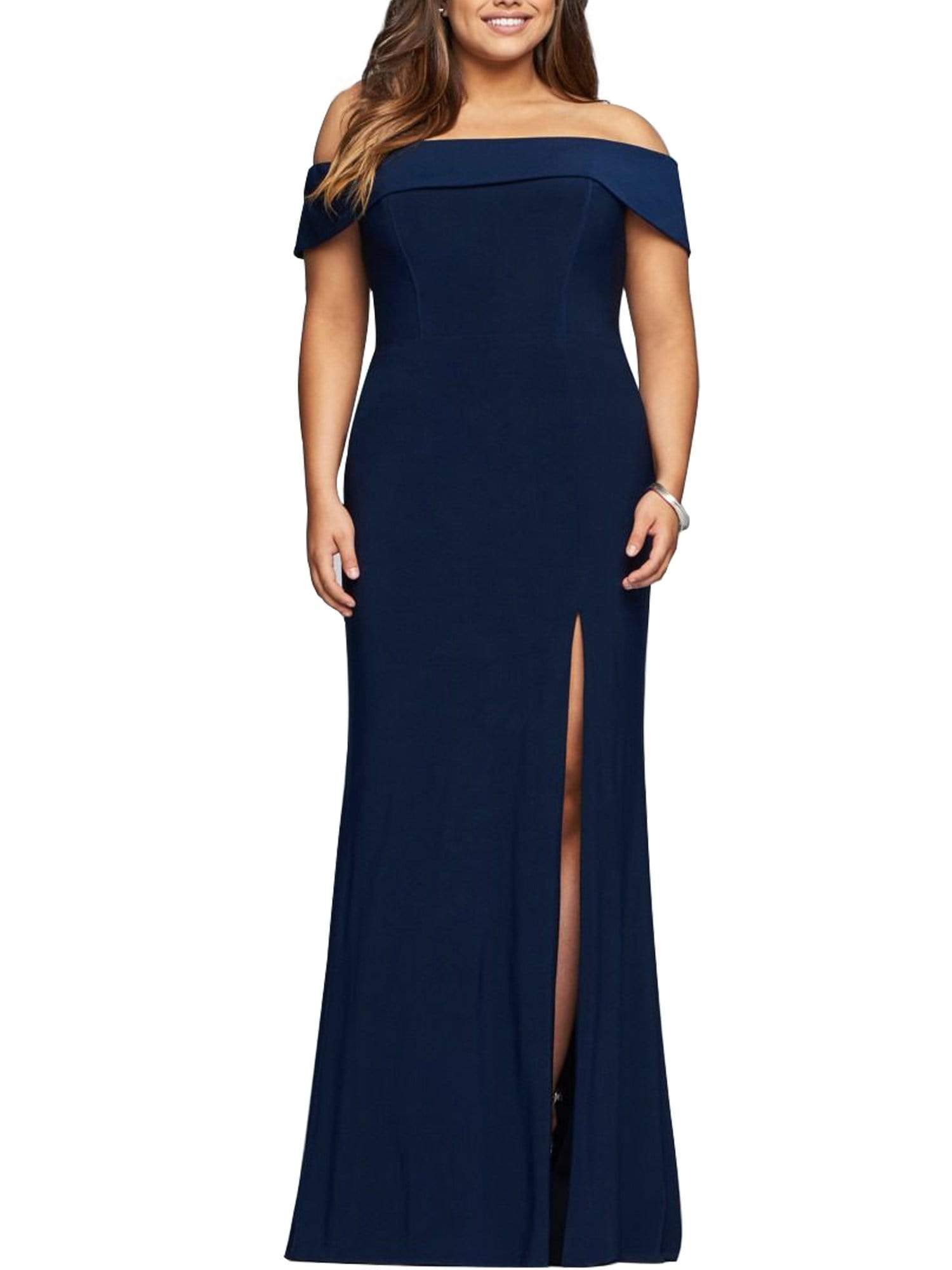 Color=Navy Blue | Women'S Off Shoulder Side Split Bodycon Evening Maxi Dress-Navy Blue 7