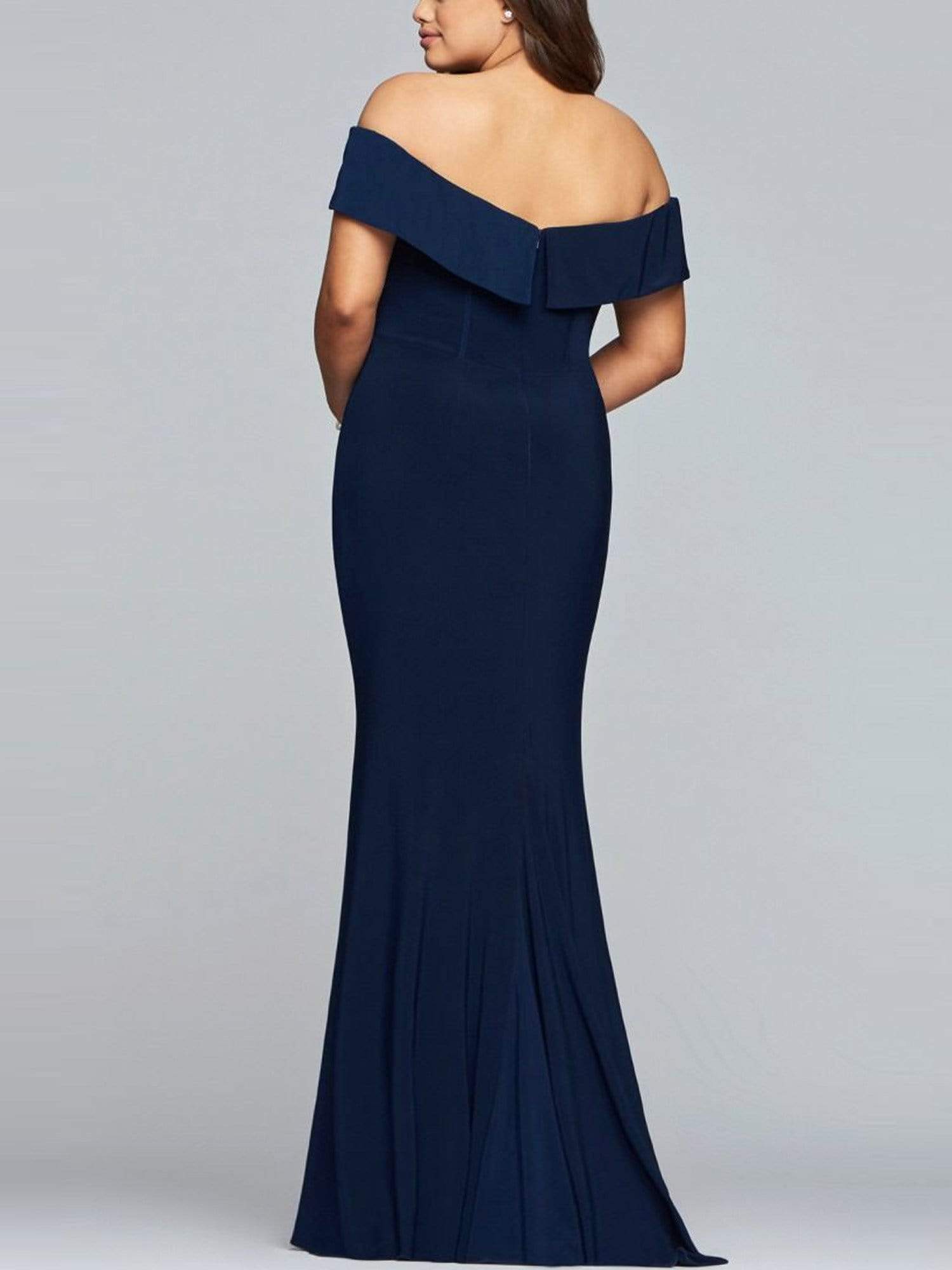 Color=Navy Blue | Women'S Off Shoulder Side Split Bodycon Evening Maxi Dress-Navy Blue 8