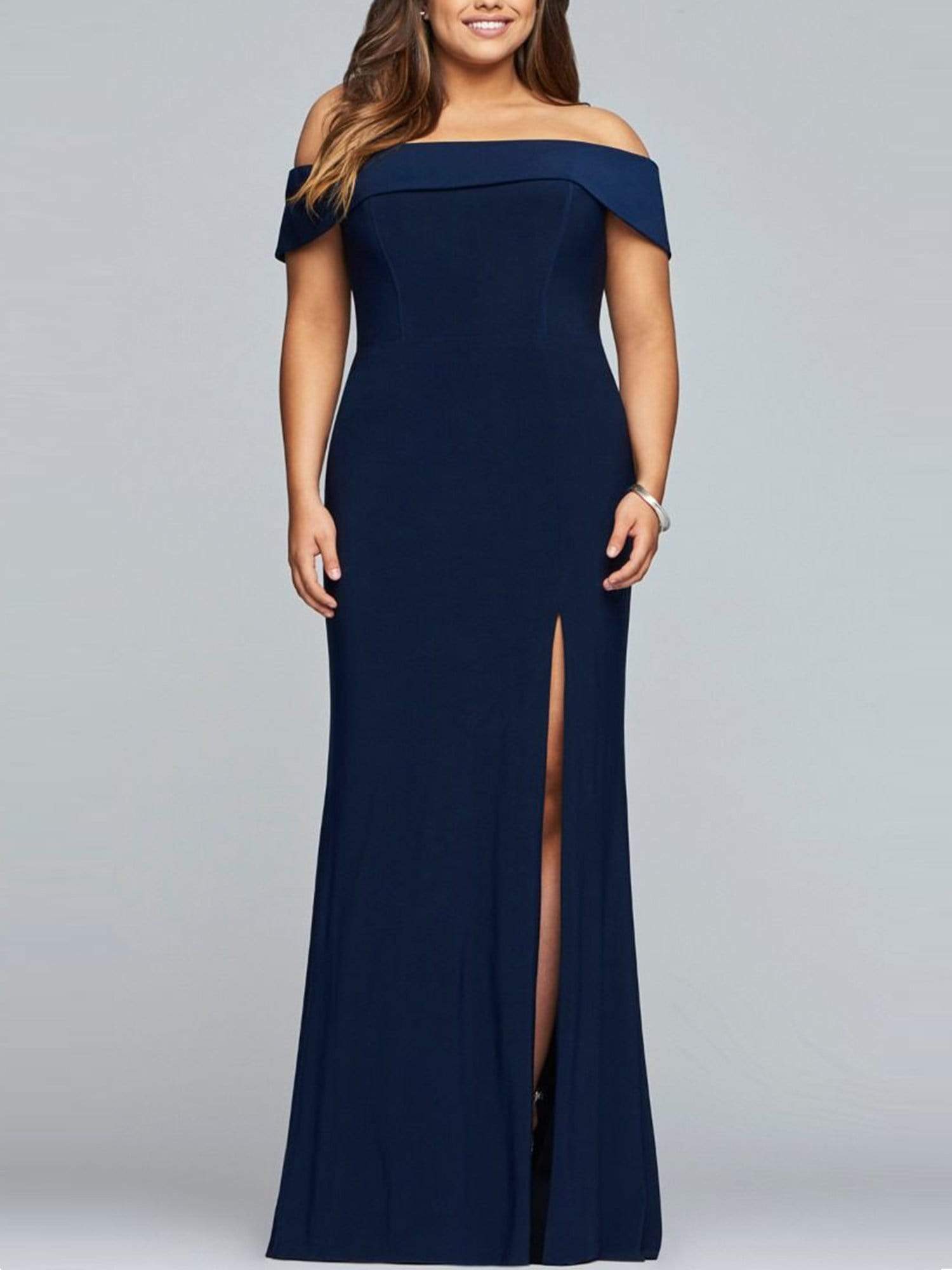 Color=Navy Blue | Women'S Off Shoulder Side Split Bodycon Evening Maxi Dress-Navy Blue 6