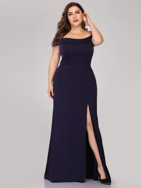 Color=Navy Blue | Women'S Off Shoulder Side Split Bodycon Evening Maxi Dress-Navy Blue 3