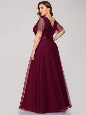 COLOR=Burgundy | Women'S Floor-Length Plus Size Bridesmaid Dress With Short Sleeve-Burgundy 2