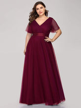 COLOR=Burgundy | Women'S Floor-Length Plus Size Bridesmaid Dress With Short Sleeve-Burgundy 1