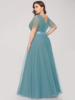 Color=Dusty Blue | Women'S V-Neck A-Line Short Sleeve Floor-Length Bridesmaid Dress-Dusty Blue 7