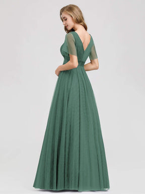 Color=Green Bean | Women'S V-Neck A-Line Short Sleeve Floor-Length Bridesmaid Dress-Green Bean 5