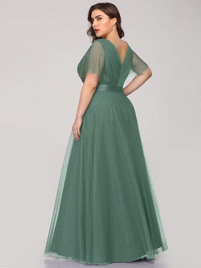 Color=Green Bean | Plus Size Women'S V-Neck A-Line Short Sleeve Floor-Length Bridesmaid Dress-Green Bean 2
