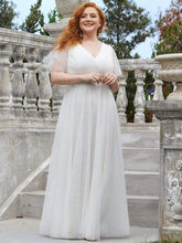 Color=White | Plus Size Women'S V-Neck A-Line Short Sleeve Floor-Length Bridesmaid Dress-White 1