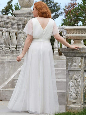 Color=White | Plus Size Women'S V-Neck A-Line Short Sleeve Floor-Length Bridesmaid Dress-White 2