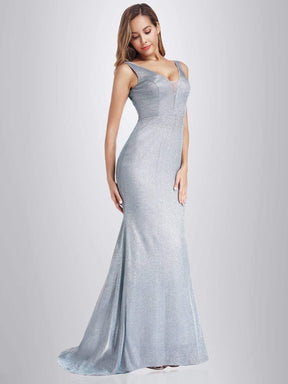 Color=Sky Blue | Women'S V-Neck Glitter Dress Bodycon Floor-Length Evening Dress-Sky Blue 3