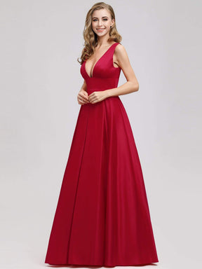 Color=Red | Women'S V-Neck Backless Flared Evening Party Maxi Dress-Red 3