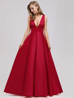 Color=Red | Women'S V-Neck Backless Flared Evening Party Maxi Dress-Red 4