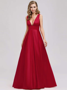 Color=Red | Women'S V-Neck Backless Flared Evening Party Maxi Dress-Red 1