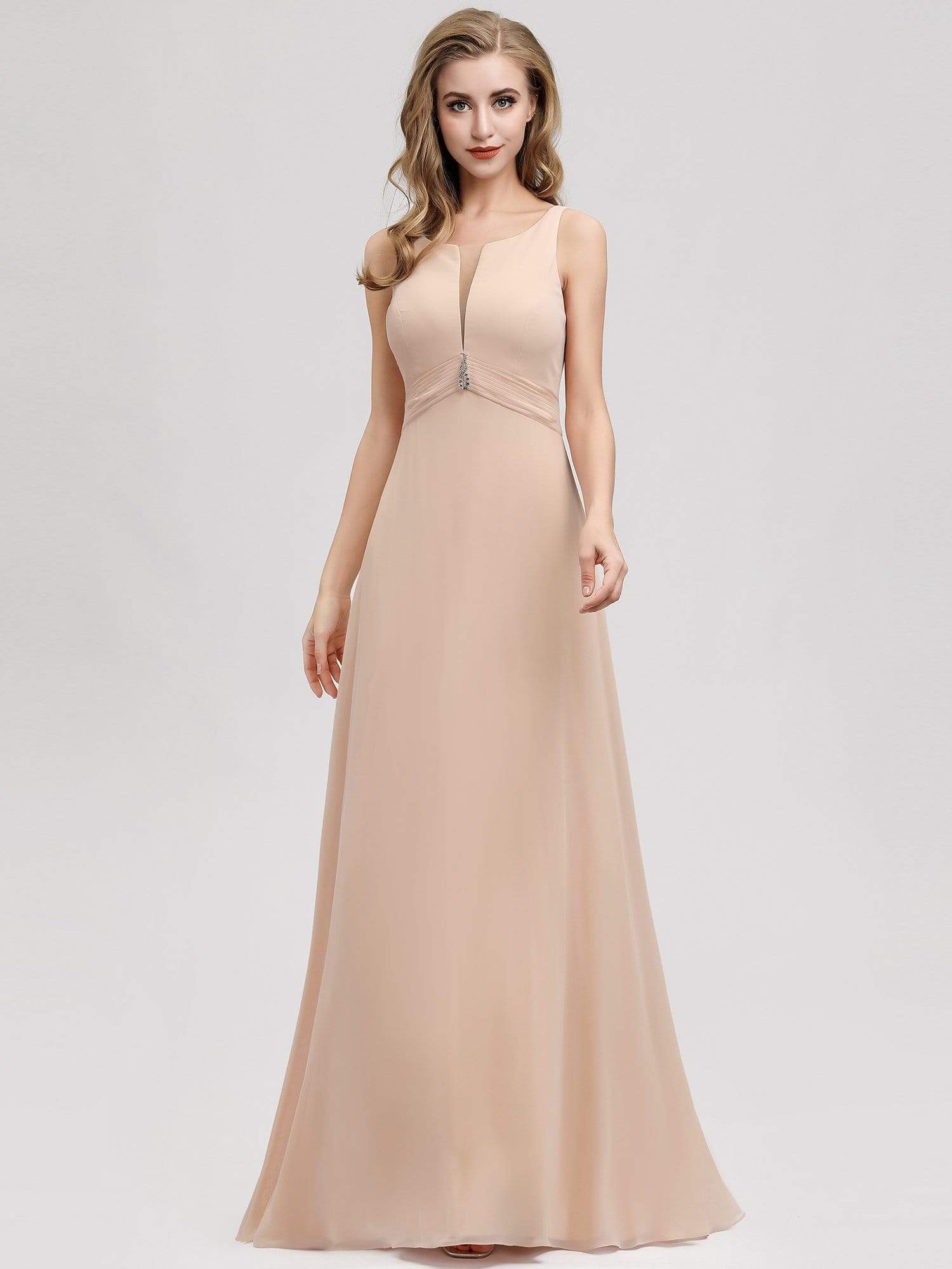 Color=Blush | Women'S A-Line Sleeveless Evening Gowns Wedding Party Bridesmaid Dress-Blush 1