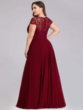 Color=Burgundy | Plus Size Women'S Sweetheart Cap Sleeve Floral Lace Wedding Guest Dress-Burgundy 2