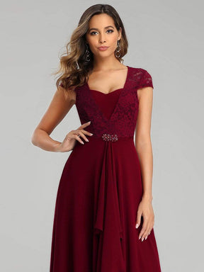 Color=Burgundy | Women'S Sweetheart Cap Sleeve Floral Lace Wedding Guest Dress-Burgundy 5