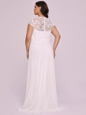 Color=Cream | Plus Size Women'S Sweetheart Cap Sleeve Floral Lace Wedding Guest Dress-Cream 4