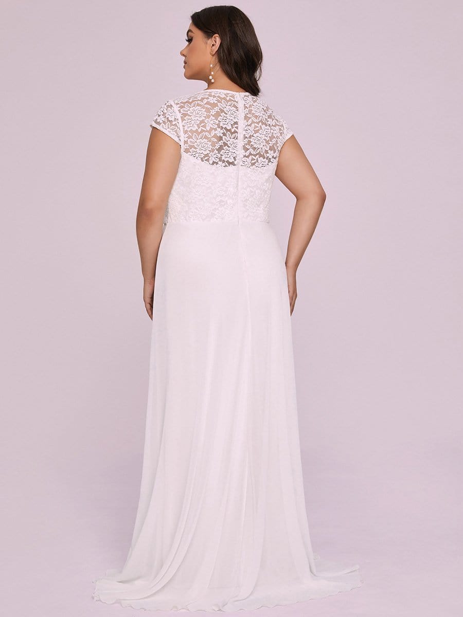Color=Cream | Plus Size Women'S Sweetheart Cap Sleeve Floral Lace Wedding Guest Dress-Cream 4