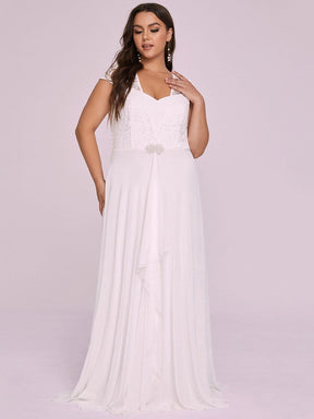 Color=Cream | Plus Size Women'S Sweetheart Cap Sleeve Floral Lace Wedding Guest Dress-Cream 5