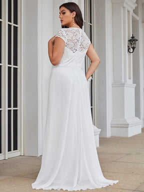 Color=Cream | Plus Size Women'S Sweetheart Cap Sleeve Floral Lace Wedding Guest Dress-Cream 2