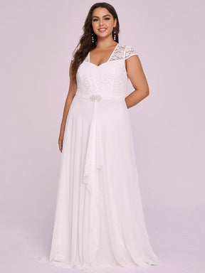Color=Cream | Plus Size Women'S Sweetheart Cap Sleeve Floral Lace Wedding Guest Dress-Cream 3