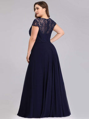 Color=Navy Blue | Women'S Sweetheart Cap Sleeve Floral Lace Wedding Guest Dress-Navy Blue 2