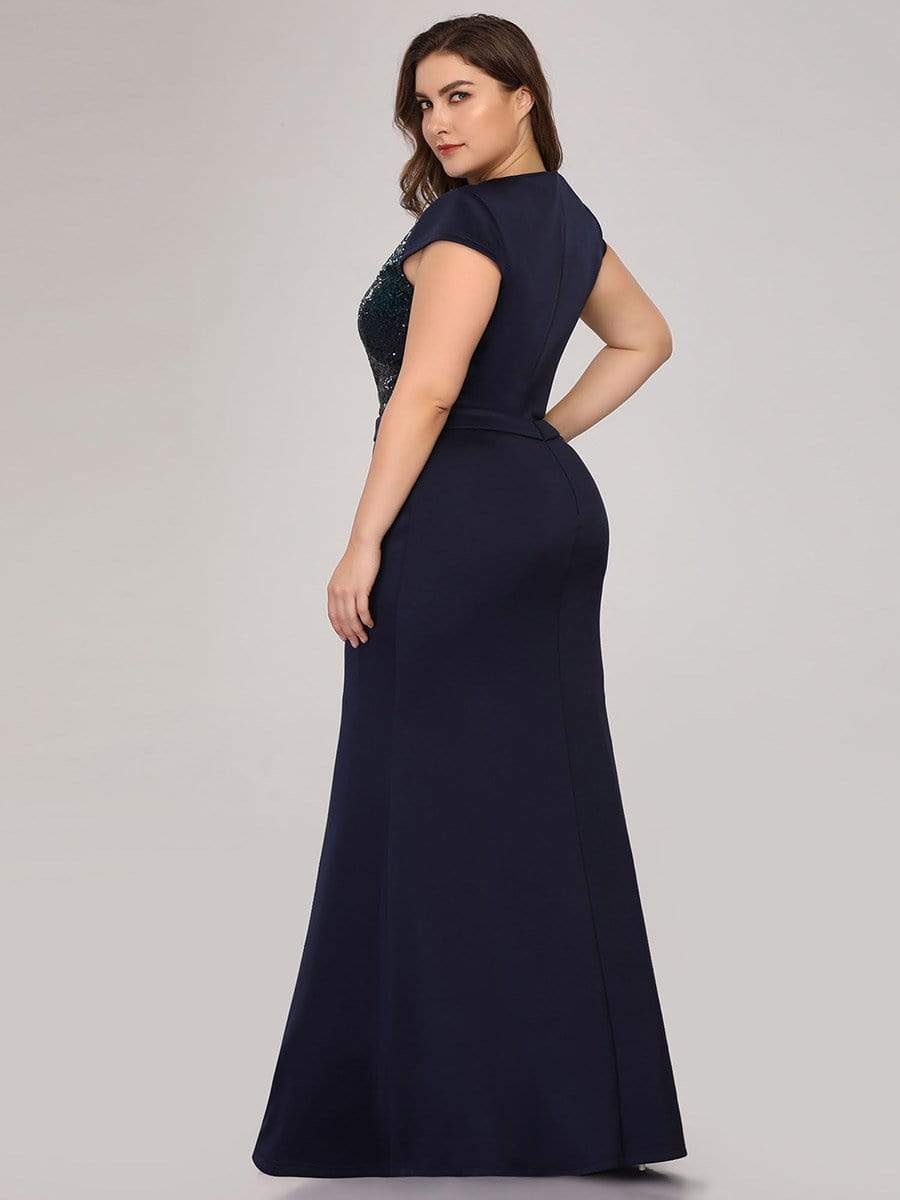 Color=Navy Blue | Women'S V-Neck Sequin Dress Evening Party Mermaid Dress-Navy Blue 2