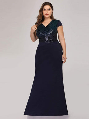 Color=Navy Blue | Women'S V-Neck Sequin Dress Evening Party Mermaid Dress-Navy Blue 3