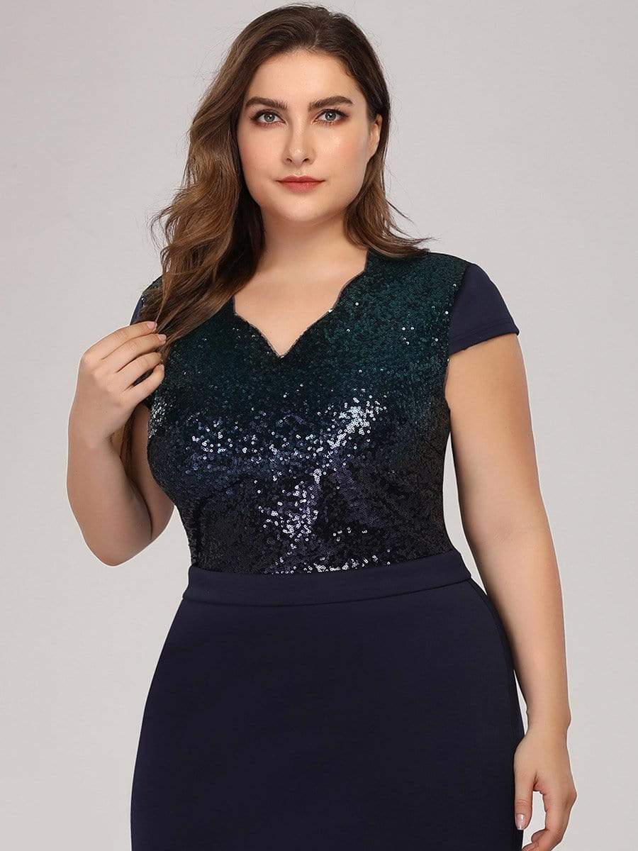 Color=Navy Blue | Women'S V-Neck Sequin Dress Evening Party Mermaid Dress-Navy Blue 5