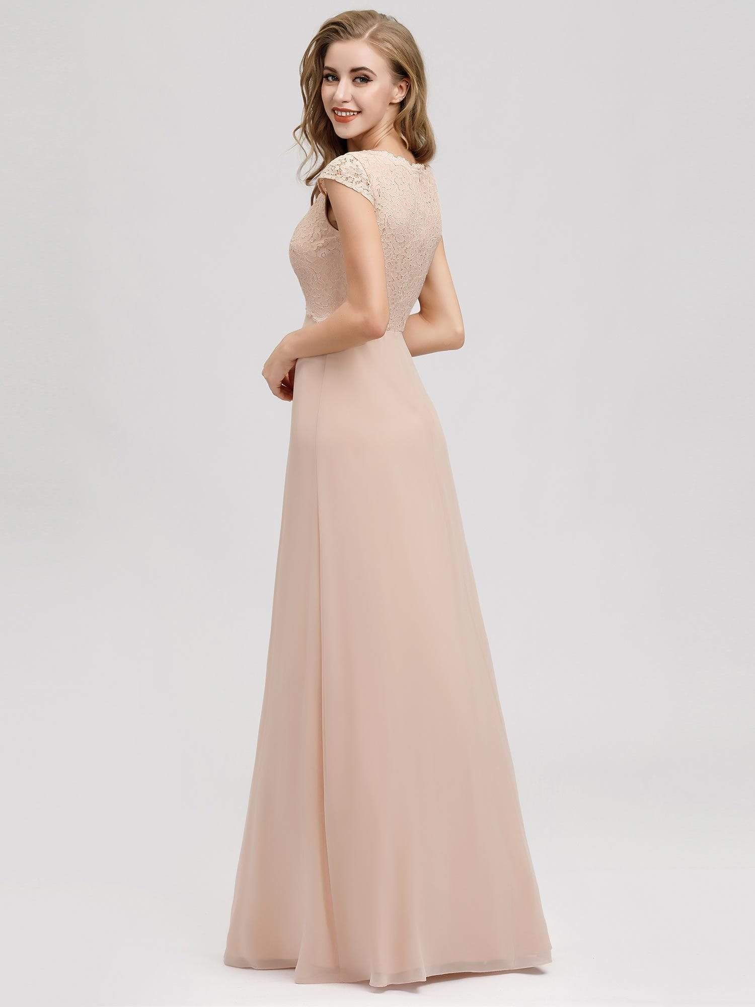 Color=Blush | Women'S A-Line V-Neck Cap Sleeve Bridesmaid Dress-Blush 2