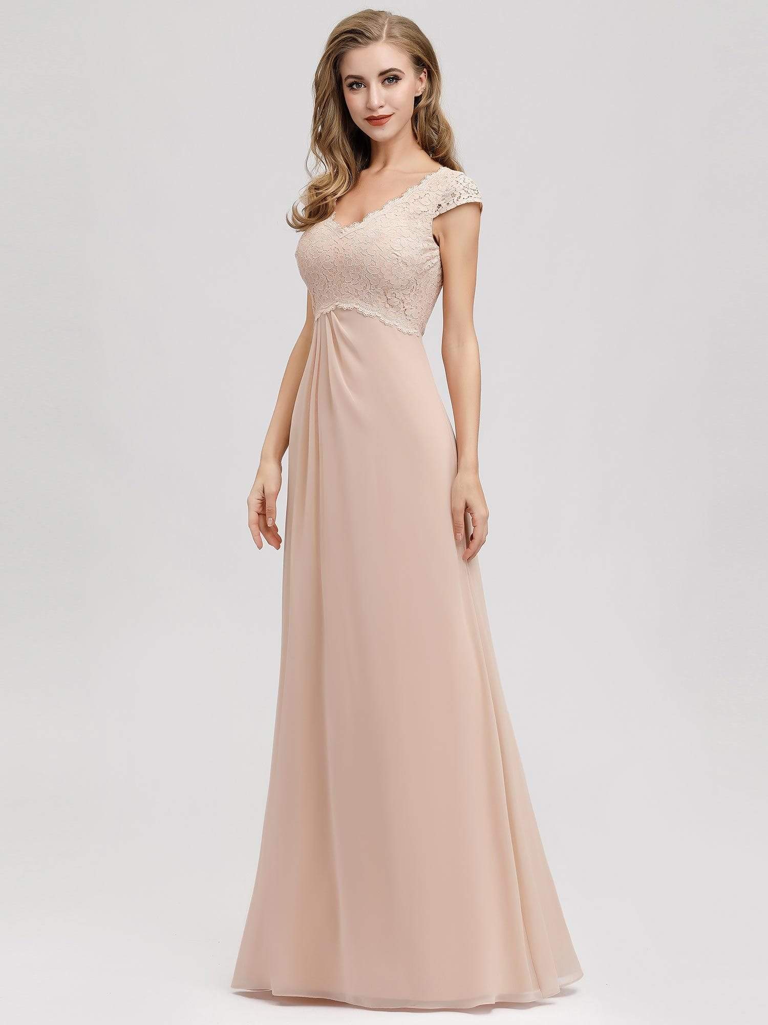 Color=Blush | Women'S A-Line V-Neck Cap Sleeve Bridesmaid Dress-Blush 3