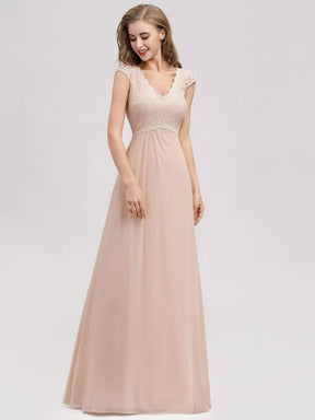 Color=Blush | Women'S A-Line V-Neck Cap Sleeve Bridesmaid Dress-Blush 4