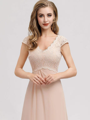 Color=Blush | Women'S A-Line V-Neck Cap Sleeve Bridesmaid Dress-Blush 5