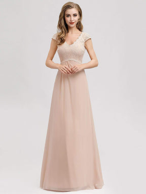Color=Blush | Women'S A-Line V-Neck Cap Sleeve Bridesmaid Dress-Blush 1