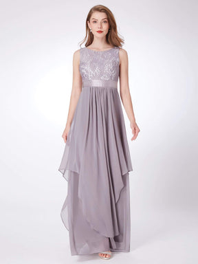 Color=Grey | Sleeveless Long Evening Dress With Lace Bodice-Grey 4